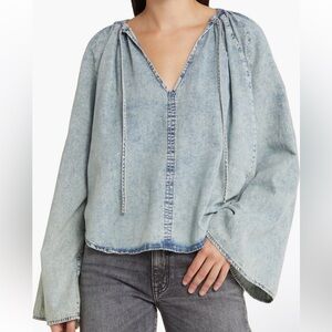Frame tie neck denim top